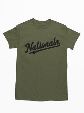 NEW Washington Nationals Script Home Wordmark T-Shirt MILITARY ARMY GREEN